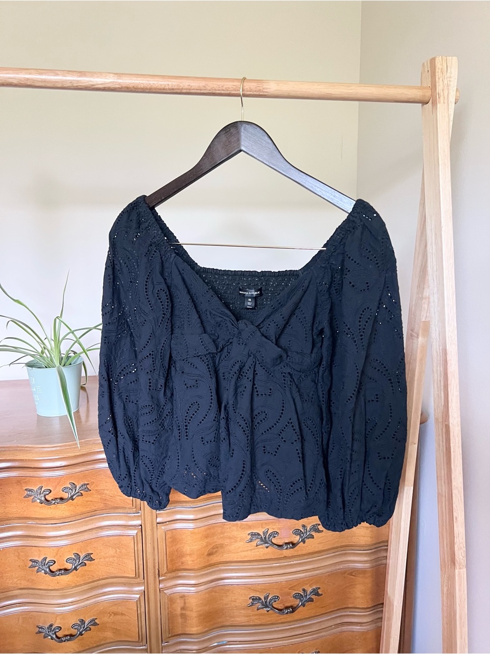 Banana Republic Black Eyelet Peasant Blouse - Women